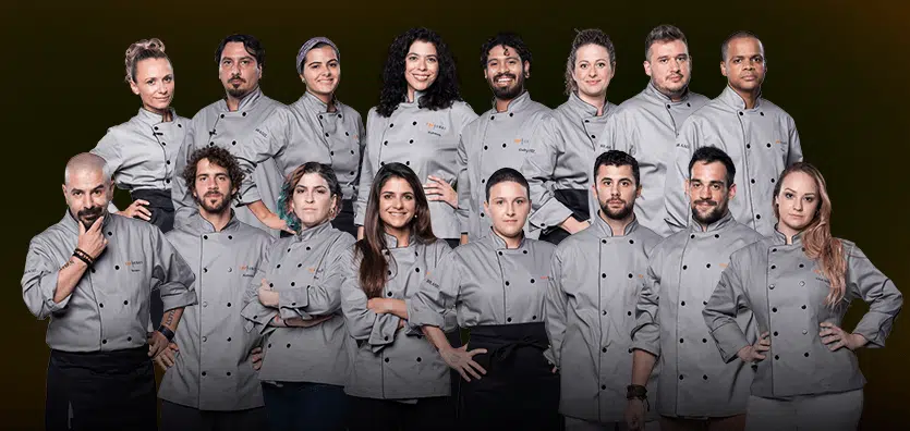 Participantes do novo reality show de gastronomia da Record, o Top Chef Brasil, que concorrerá com o MasterChef pela audiência.